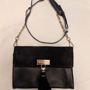 Spartina 449 Crossbody Clutch Purse Black Suede and Leather Gold Convertible Bag